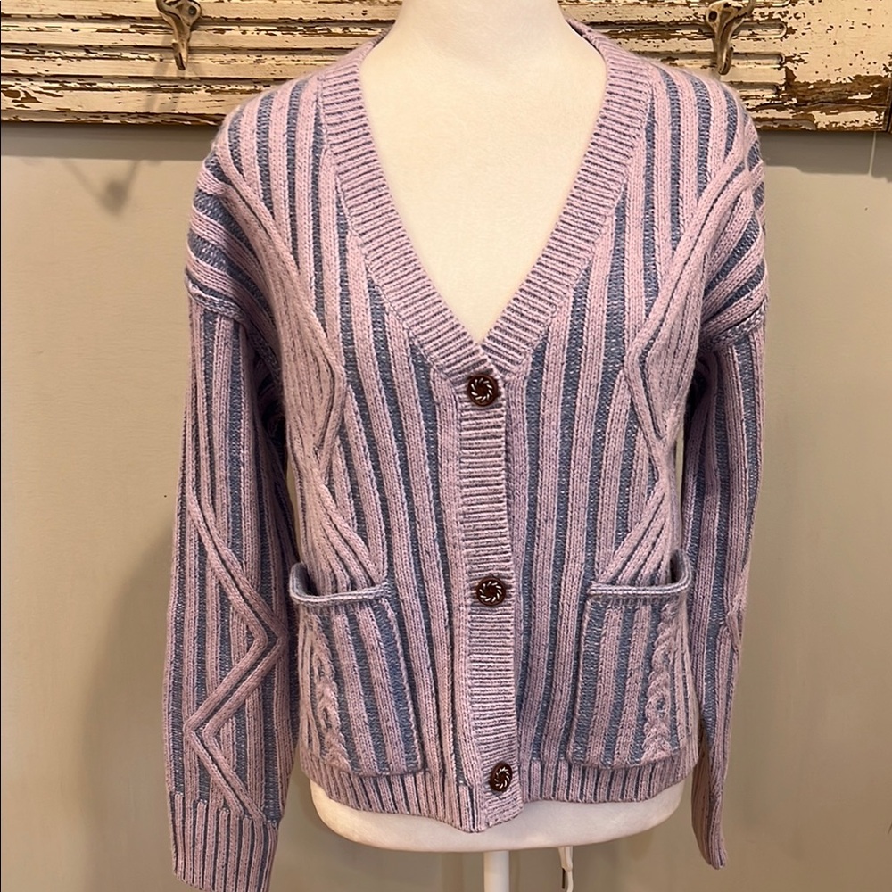 Sundance Lavender and Blue Striped Cable-Knit Cardigan